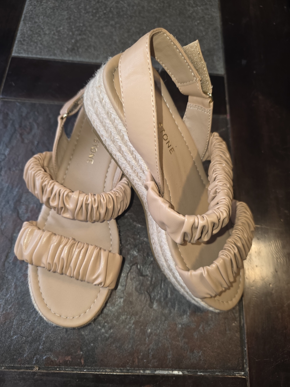 Sun + Stone Ruched Strap Espadrille Sandals in Beige